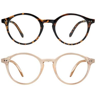 Imagem de Yogo Vision Óculos com bloqueio de luz azul para homens e mulheres, óculos antifadiga ocular, armação redonda, bloqueador de luz azul, Pacote com 2: Havana laranja e marrom transparente claro,