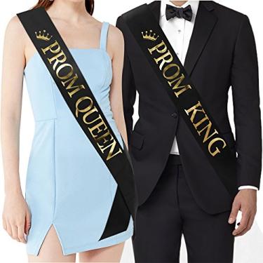 Imagem de Faixas "Rei do Baile" e "Prom Queen" – Acessórios de festa escolar para festa de formatura, preto com estampa dourada