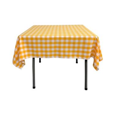 Imagem de LA Linen Toalha de mesa quadrada xadrez de poliéster 132 x 132 cm, amarelo escuro e branco