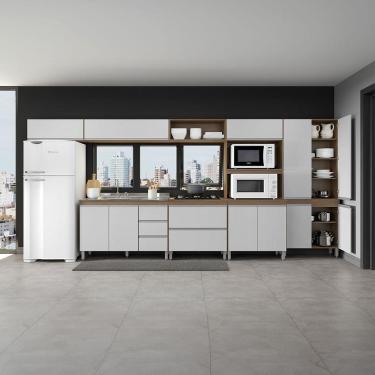 Imagem de Armário para Cozinha Modulado Completo 440 x 202 Cm 7 Peças MDP Branco MENU