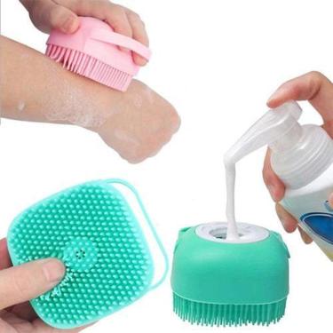 Imagem de Esponja De Silicone Para Banho Massageador Dispenser Shampoo