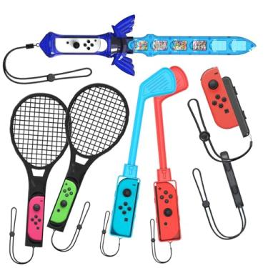 Imagem de Acessórios Esportivos Vomeko Switch Para Jogos N ​​Intendo Switch, Pacote De Acessórios Esportivos Switch, Com Raquetes De Tênis Culbs De Golfe J OyPad Grips Sword Wrist & Leg Straps Bandas De Pulso