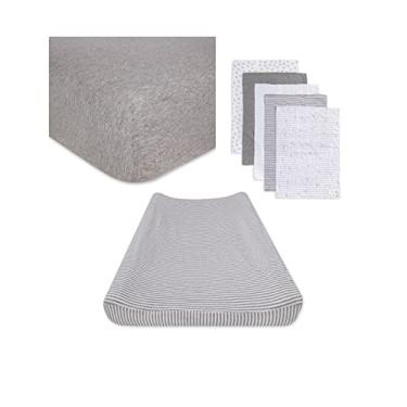 Imagem de Burt's Bees Baby Conjunto unissex para presente de bebê – lençol de berço, capa de trocador e panos de arroto, pacote essencial 100% algodão orgânico