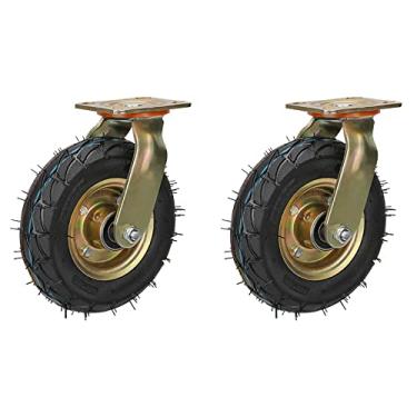 Imagem de 2 peças de rodas giratórias de borracha resistentes, pneus resistentes preenchidos a ar de 20,3 cm e 25,4 cm, com placa superior giratória 7,5 x 11,4 cm, para carrinho de mão/carrinho de ferramentas