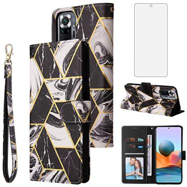 Imagem de Capa carteira compatível com Xiaomi Redmi Note 10 Pro e protetor de tela de vidro temperado de couro, suporte para cartão, acessórios de celular, capa para celular Redme Note10 10Pro Max, mulheres e
