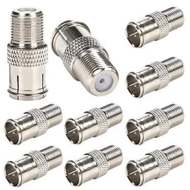 Imagem de Trisewenic Cabo coaxial push on adaptador de conector rápido, cobre completo tipo F macho para fêmea conector extensor coaxial push on para cabo coaxial RG6, RV, antena parabólica (pacote com 10)