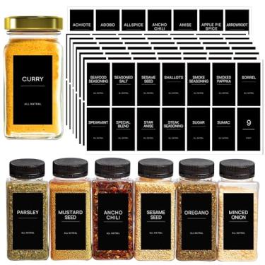 Imagem de HVSWLY 140 etiquetas de especiarias para potes de especiarias, etiquetas pretas minimalistas pré-impressas para frascos de especiarias, adesivos à prova d'água resistentes a óleo para recipientes de