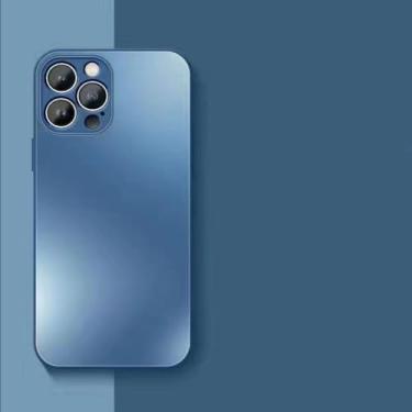 Imagem de Capa de telefone de vidro fosco AG com proteção total de lente para iPhone 15 14 Pro Max 11 12 13 Pro XS XR 7 8Plus Capa fosca temperada líquida, azul marinho, para iPhone 13ProMax
