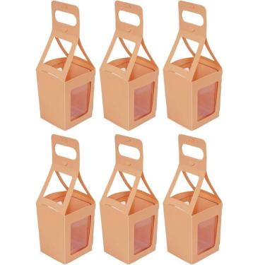 Imagem de 6 Embalagens Lembrancinhas Caixinhas 8x23cm Doces Cestinhas com Alças Surpresa Dello Papaya