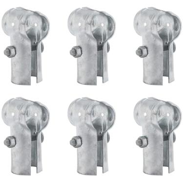 Imagem de POASLWIKQ Braçadeiras e conectores de tubo T, braçadeira T de trilho final (3,5 cm x 3,5 cm), suportes de poste de cerca de elos de corrente, aço galvanizado, 6 conjuntos