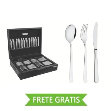 Imagem de Faqueiro Berlin 101 Peças em Aço Inox com Acabamento Alto Brilho com Estojo de Madeira Tramontina 66934/214