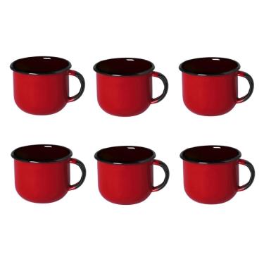 Imagem de Jogo de Xícara de Chá 06 Peças Esmaltada Vermelho 240 ml Ewel