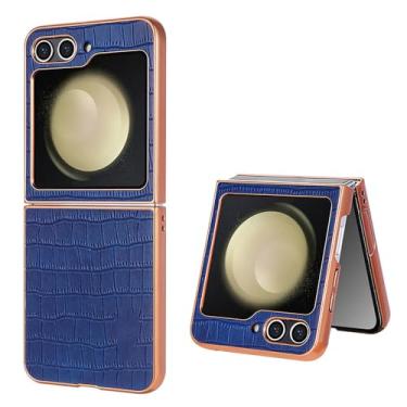 Imagem de Capa de couro com padrão de crocodilo de luxo para Samsung Galaxy Z Flip 6 5 4 3 Flip 5, azul, para Samsung W25Flip