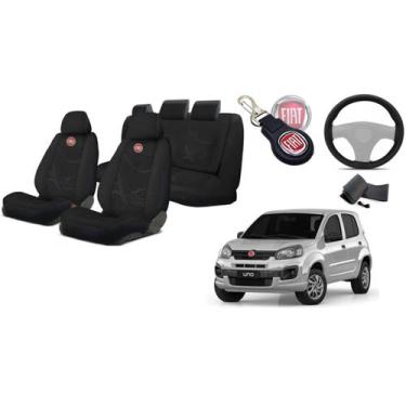 Imagem de Kit Elegância para Banco Uno 2012-2018: Capas, Volante, Chaveiro Fiat 