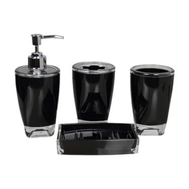 Imagem de YWJLQH 4Pcs Suporte para Escova de Dentes, Dispensador de Sabão, Itens Essenciais para Apartamentos, Estojo de Armazenamento de Acrílico, Saboneteira, Copo P, Preto, Tamanho real
