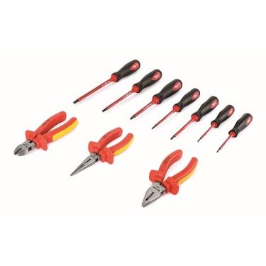 Imagem de Titan 73700 Conjunto de chaves de fenda e alicates isolados VDE de 10 peças | Inclui (4) chaves de fenda com fenda e (3) chaves de fenda com isolamento Phillips e (3) alicates isolados de 15 cm, preto