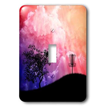 Imagem de 3dRose LLC lsp_23727_1 Cesta em uma colina Silhueta de um disco de golfe Frisbee com corrente em colina colorida, interruptor único