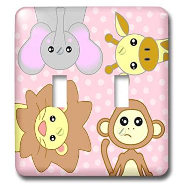 Imagem de 3dRose lsp_6147_2 Curious Baby Animals – Elefante de girafa de leão em fundo rosa interruptor duplo, multicolorido