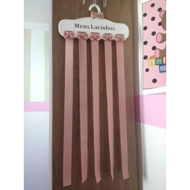 Imagem de Porta Laços de Acrílico Branco Fitas Rosa Envelheci - Hobbies do Ofíci