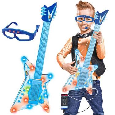 Imagem de Guitarra Infantil Som Luz Óculos Microfone Meninos Rock Show Dm Toys