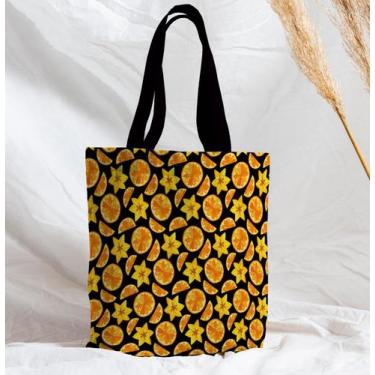 Imagem de Bolsa Sacola Artesanal de Tecido Laranja e Carambola - CoreDecore
