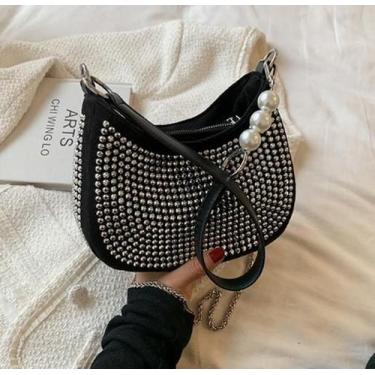 Imagem de Bolsa Feminina Com Strass Com Alça Perolas meia lua underarm verão - O