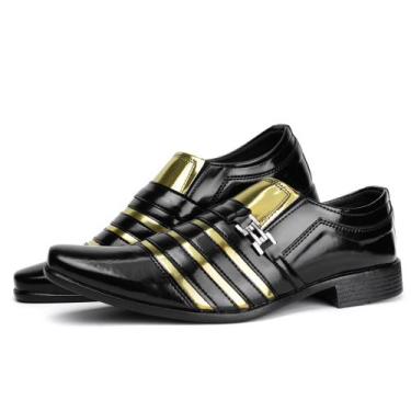 Imagem de Sapato Social Masculino Moderno Preto Branco Dourado  Envernizado Vern