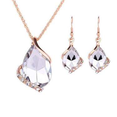 Imagem de kit Colar com brinco Pingente Pedra Corrente Delicado Strass - anjo da