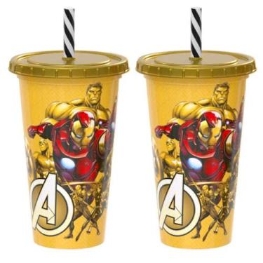 Imagem de Kit 2 Copos Homem de Ferro Estampado Premium para Suco Refrigerante Ca