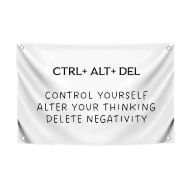 Imagem de Bandeira de parede "Control Yourself Alter Your Thinking Delete Negativity" com quatro argolas de latão - frases motivacionais e citações engraçadas decoração de parede - Banners positivos de sucesso