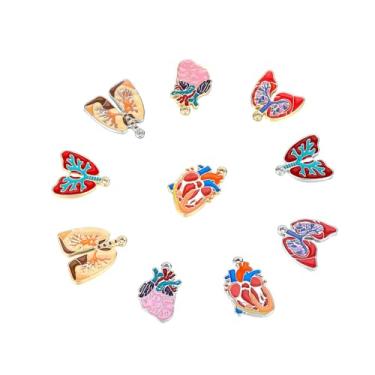 Imagem de MEDFOLY 10 peças de pingente de coração pulmão para fazer joias, conjunto de pingentes médicos faça você mesmo, pingente de fabricação de joias medicinais para pulseira, colar, chaveiro feito à mão,