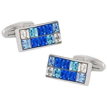 Imagem de Abotoaduras de barra de cristal azul e prata deslumbrantes com caixa de apresentação Cuff-Daddy