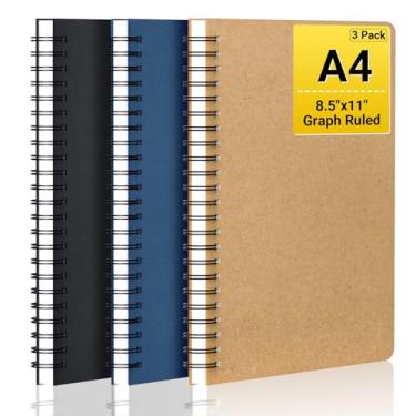 Imagem de Caderno milimetrado EUSOAR, A4, pacote com 3 unidades, 21,6 x 28 cm, 120 páginas, caderno gráfico espiral, capa dura, composição de papel quadriculado em espiral para desenho de artista de engenharia