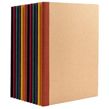 Imagem de PAPERAGE Pacote com 12 cadernos de composição, 120 páginas, capa kraft com lombadas em tom de joia, papel pautado universitário, tamanho pequeno (20 x 14,6 cm) – para escola, escritório ou uso