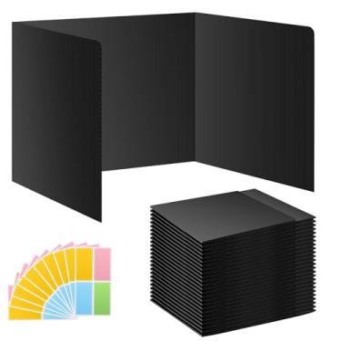 Imagem de Pacote com 24 divisórias de mesa pretas para estudantes, pastas de proteção de privacidade para estudantes, placa de estudo de plástico durável e impermeável, divisor de teste de suprimentos para
