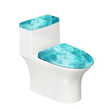 Imagem de Darisoco Tampa de vaso sanitário de mármore azul marinho e tampa de tanque de vaso sanitário, 2 peças, borda elástica, lavável na máquina, cabe na maioria das tampas de vaso sanitário, decoração de