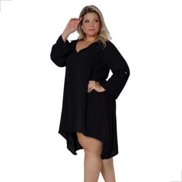 Imagem de Vestido Chamise Manga 3/4 Gola Polo Plus Size - Rosana Farcait, Preto,