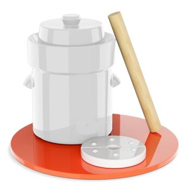 Imagem de Panela de fermentação 1/2 galão Humble House Chucrute com tampa Pesos e Libra - Kit de panela de fermentação de cerâmica branca para decapagem de repolho Kimchi Legumes 2 litros