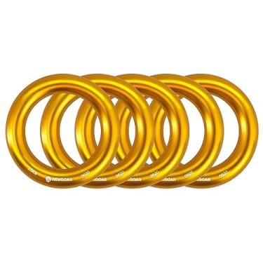Imagem de Anel Rappel NewDoar com conector de corda grande de ouro 25KN para escalada de rocha Arborist Rescue Hammock e Slackline, gold 5pcs, Pack of 5