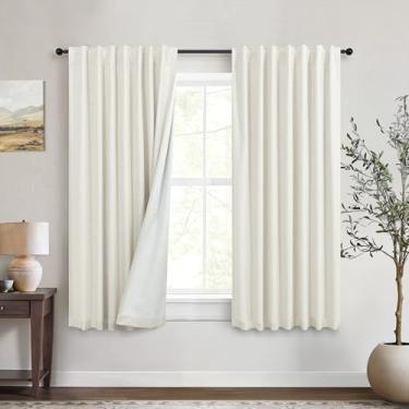Imagem de Cortinas curtas pretas de 137 cm de comprimento para quarto, janela pequena, 2 painéis, aba traseira, leve, blecaute, isolante, redução de ruído, cortina de resfriamento para o calor do verão,