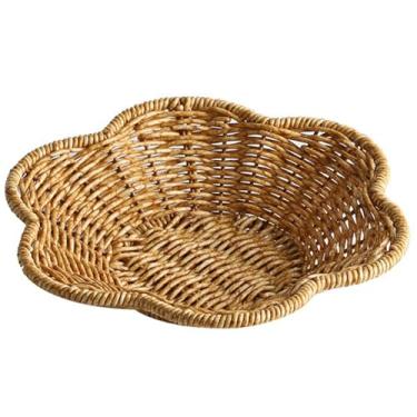 Imagem de Bandeja de servir de vime recortada – Bandeja de plástico leve para frutas, pão, lanches e doces, cozinha de fazenda e decoração de mesa de centro, 20 x 5 cm