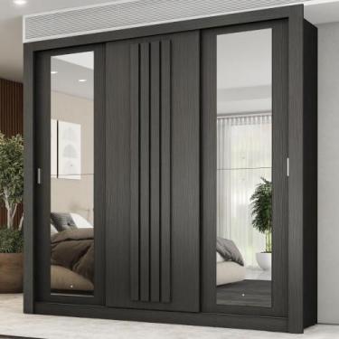 Imagem de Guarda Roupa Casal 3 Portas Doha Duo Carraro Ripado Preto Touch
