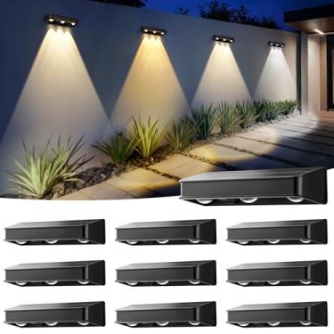 Imagem de AUDERWIN Luzes solares de cerca de 1200 mAh, luzes de parede solares à prova d'água IP65 LED para quintal externo, pátio, varanda, quintal, casa, jardim, decoração de piscina (pacote com 10) 6 modos