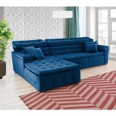 Imagem de Sofá Orlando 2.40x1.90m Com Chaise, Retrátil E Reclinável - Azul
