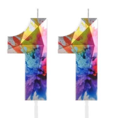 Imagem de Hongplus Vela de grafite colorida número 11, velas de feliz aniversário de 11 anos para bolo, topo de bolo colorido para meninos e meninas, decorações de festa de aniversário de 11 anos