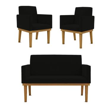Imagem de Kit Sofá 2 Lugares + Poltrona Com Base Suede preta