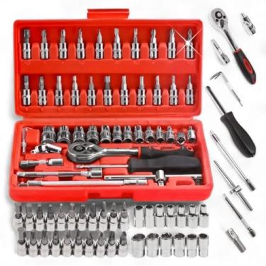 Imagem de Kit de Ferramentas 46 Peças com Chave Catraca, Bits, Soquetes e Extensores em Aço Cromo Vanádio – Ideal para Carro, Oficina, Manutenção Doméstica e Profissional