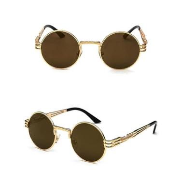 Imagem de VFDHN Óculos de sol vintage retrô gótico steampunk espelhado vintage redondo masculino UV400 (espelho dourado)