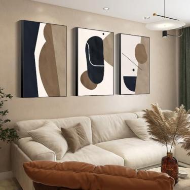 Imagem de Arte de parede abstrata moderna impressões em tela preto e branco casa de fazenda emoldurada 3 painéis arte de parede para sala de estar quarto banheiro hotel cozinha bar escritório entradas decoração