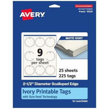 Imagem de Avery Etiquetas recortadas redondas imprimíveis com tecnologia Sure Feed, 6 cm de diâmetro, cartolina marfim fosco, impressão na borda, laser/jato de tinta, total de 225, ótimo para etiquetas de